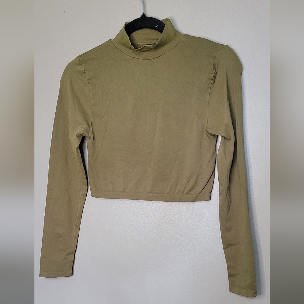 Free People Intimately Free Super Crop Olive Long-Sleeve Turtleneck Seamless